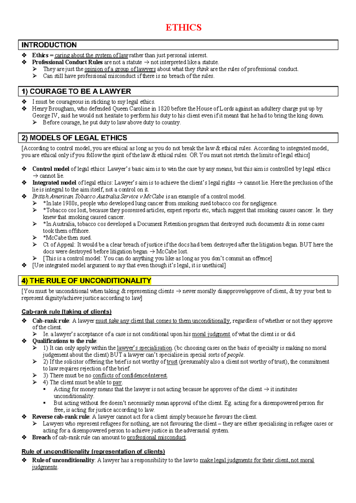 Ethics Notes - School of Law - ETHICS INTRODUCTION v Ethics = caring ...
