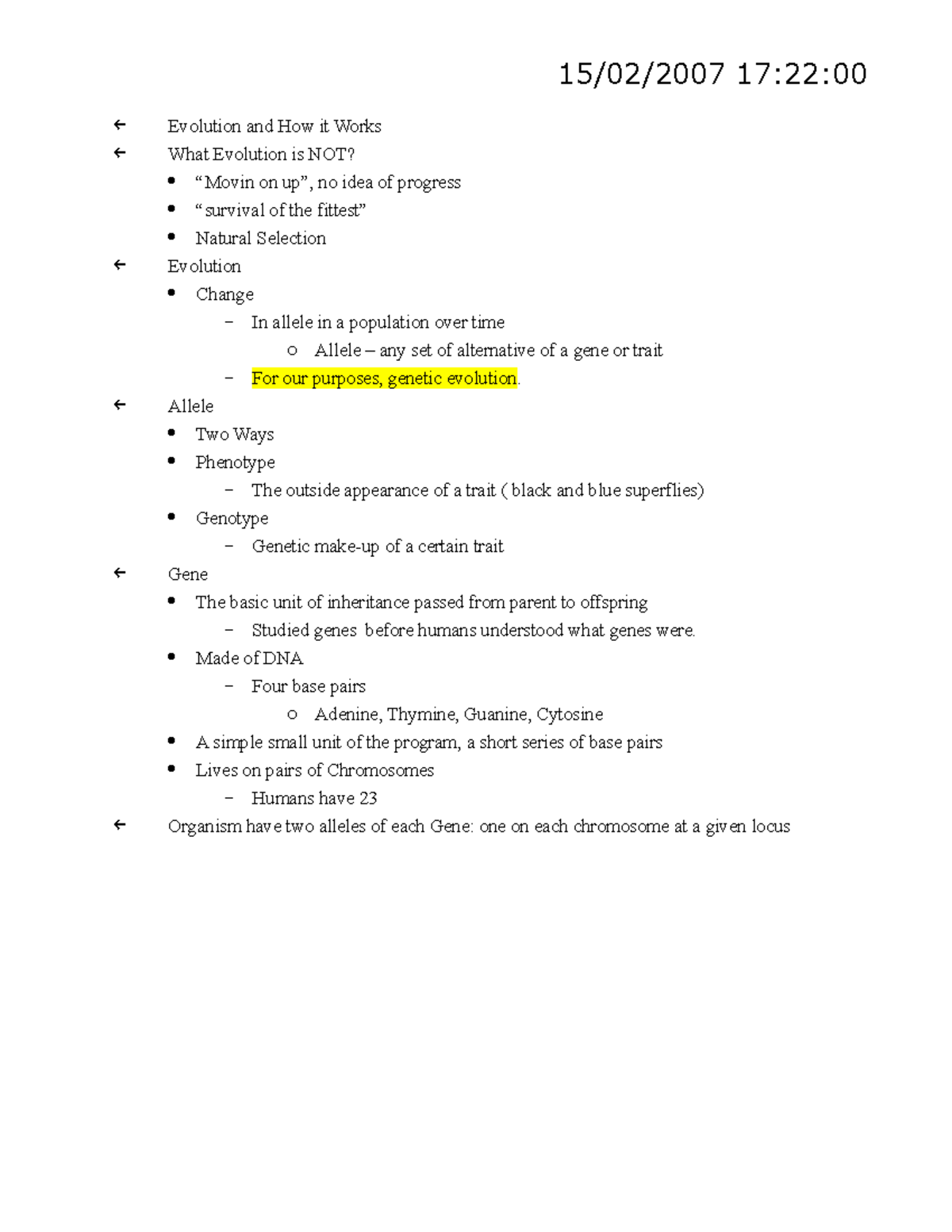 Lecture notes, all lectures - 17:22:00 Evolution and How it Works What ...