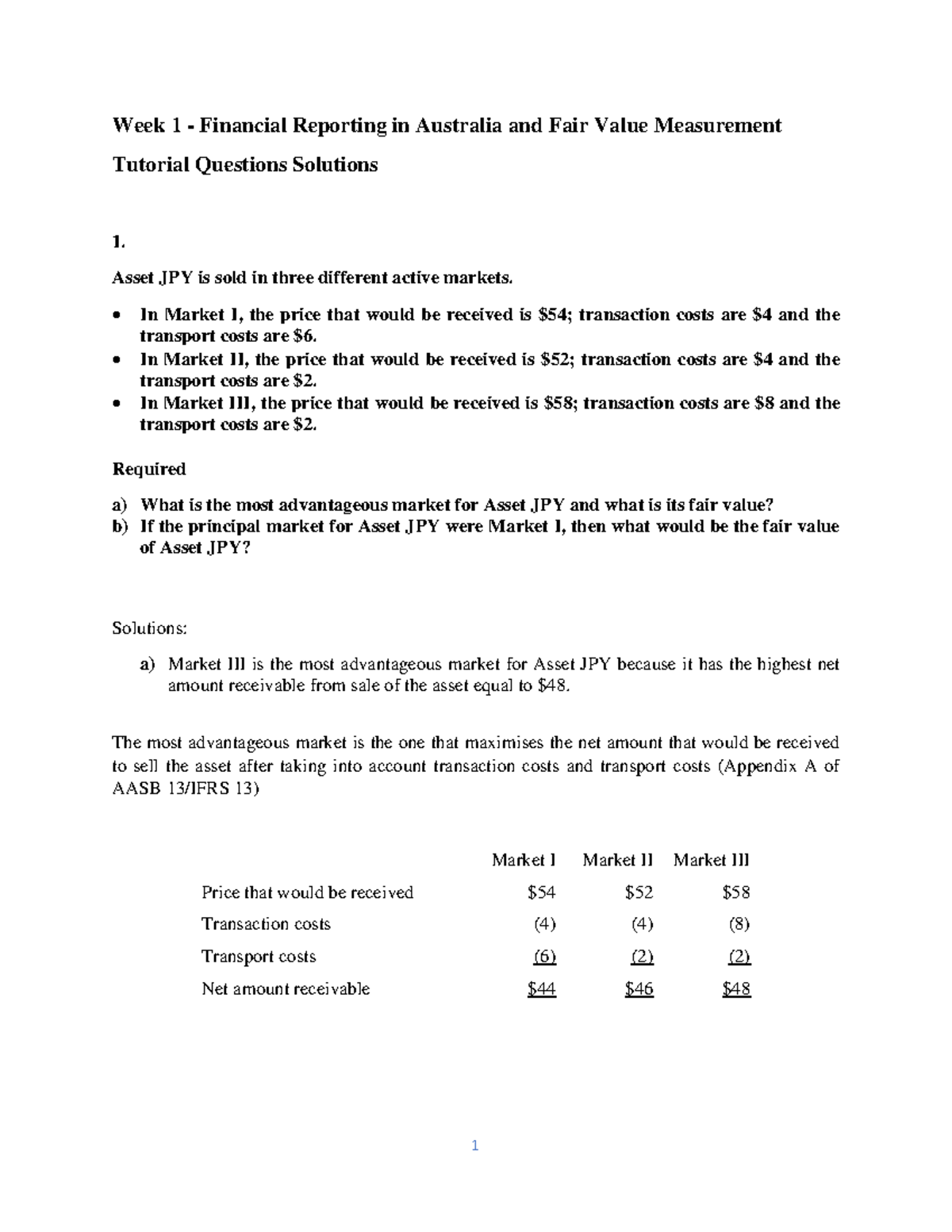 Week 1 - Tutorial Questions Solutions-1 - Week 1 - Financial Reporting ...