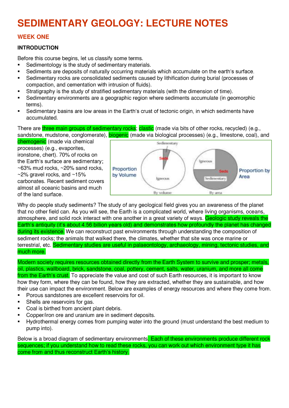 Term 1 Lecture Notes - SEDIMENTARY GEOLOGY: LECTURE NOTES WEEK ONE ...