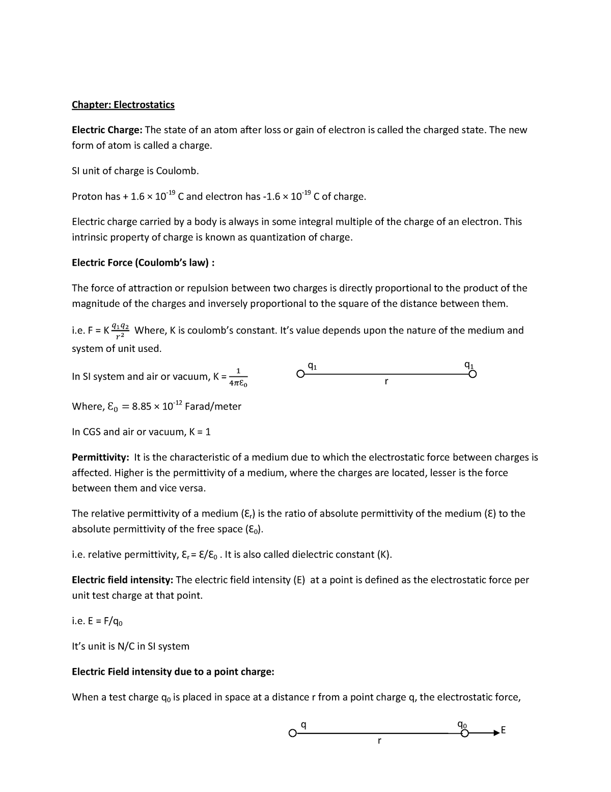 Electrostatics - Good Lecture Notes Of Civil - Chapter: Electrostatics ...