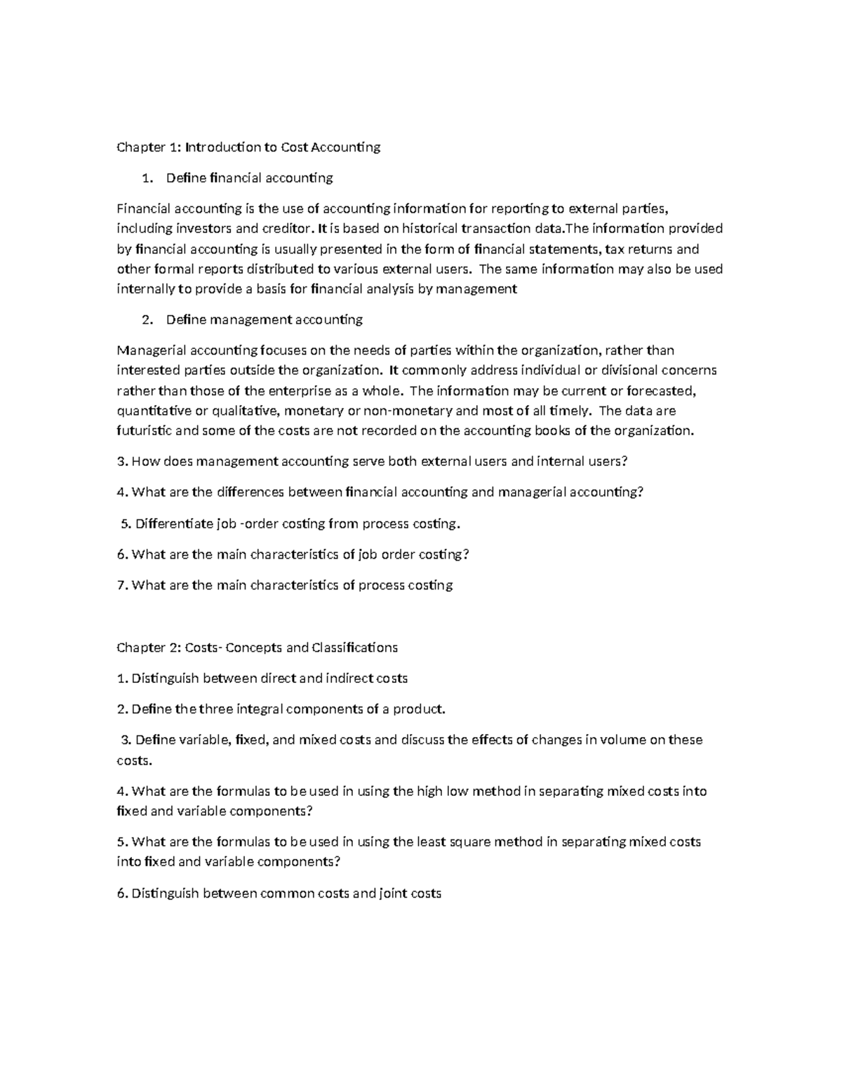 Chapter 1 - Cost accounting - Chapter 1: Introduction to Cost ...