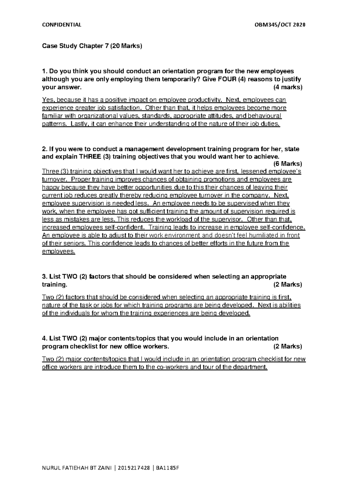 Case Study Chapter 7 (OBM345) - CONFIDENTIAL OBM345/OCT 2020 NURUL ...