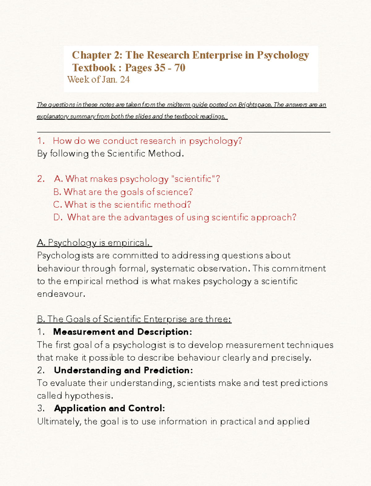 Chapter 2 - Week of Jan 24 - The questions in these notes are taken ...