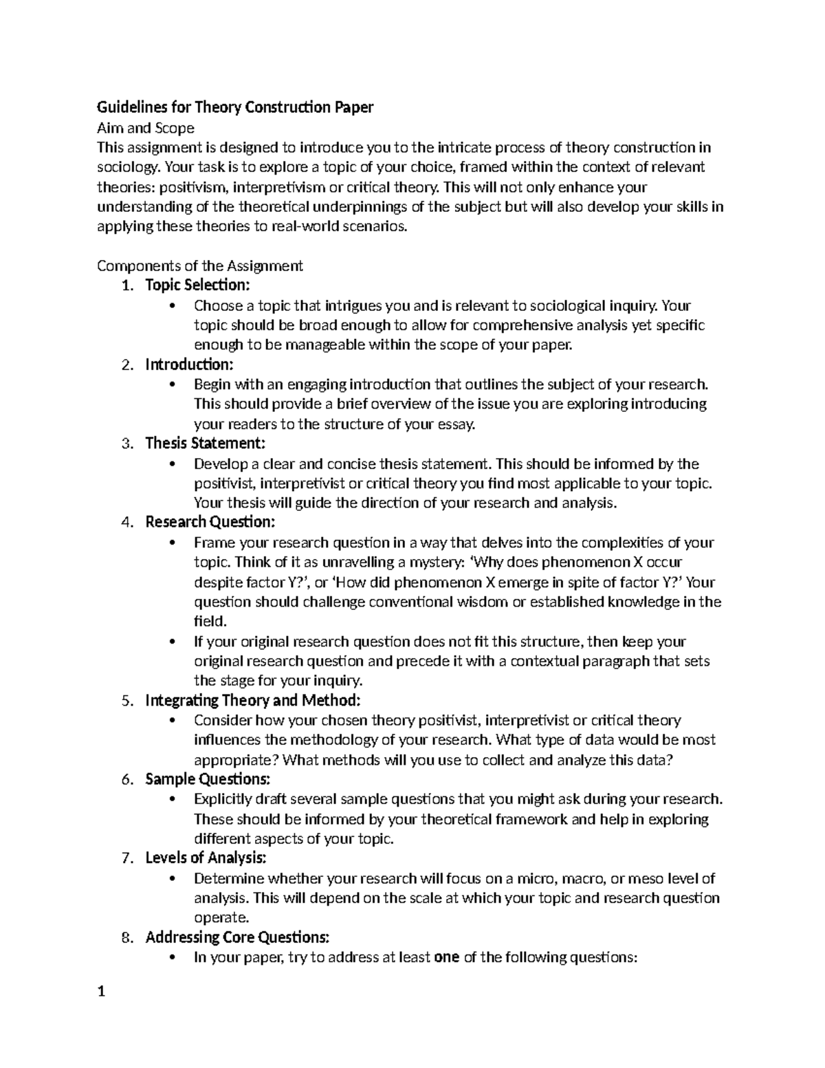 Guidelines for Theory Construction Paper - Your task is to explore a ...