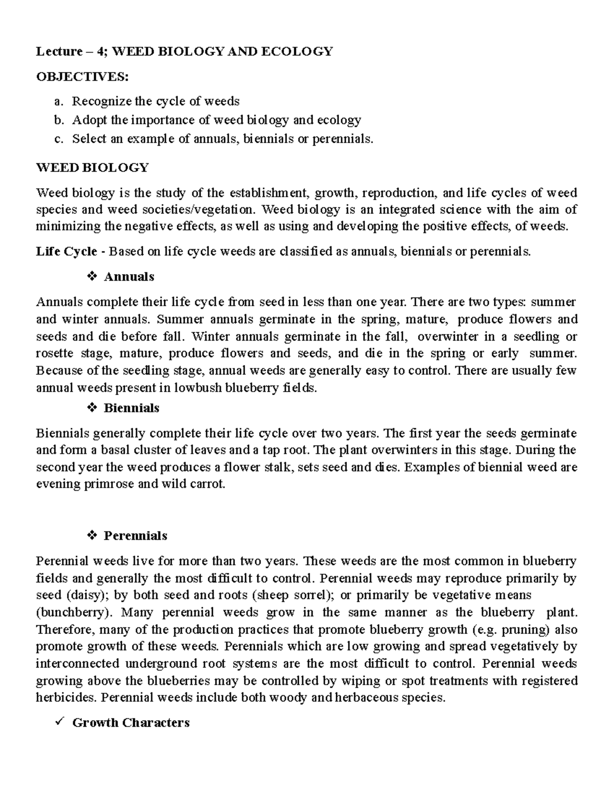 Lecture 4- WEED Biology AND Ecology - Lecture – 4; WEED BIOLOGY AND ...