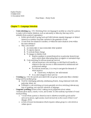 Discourse, Culture and Identities Final Exam Study Guide - Sophie ...