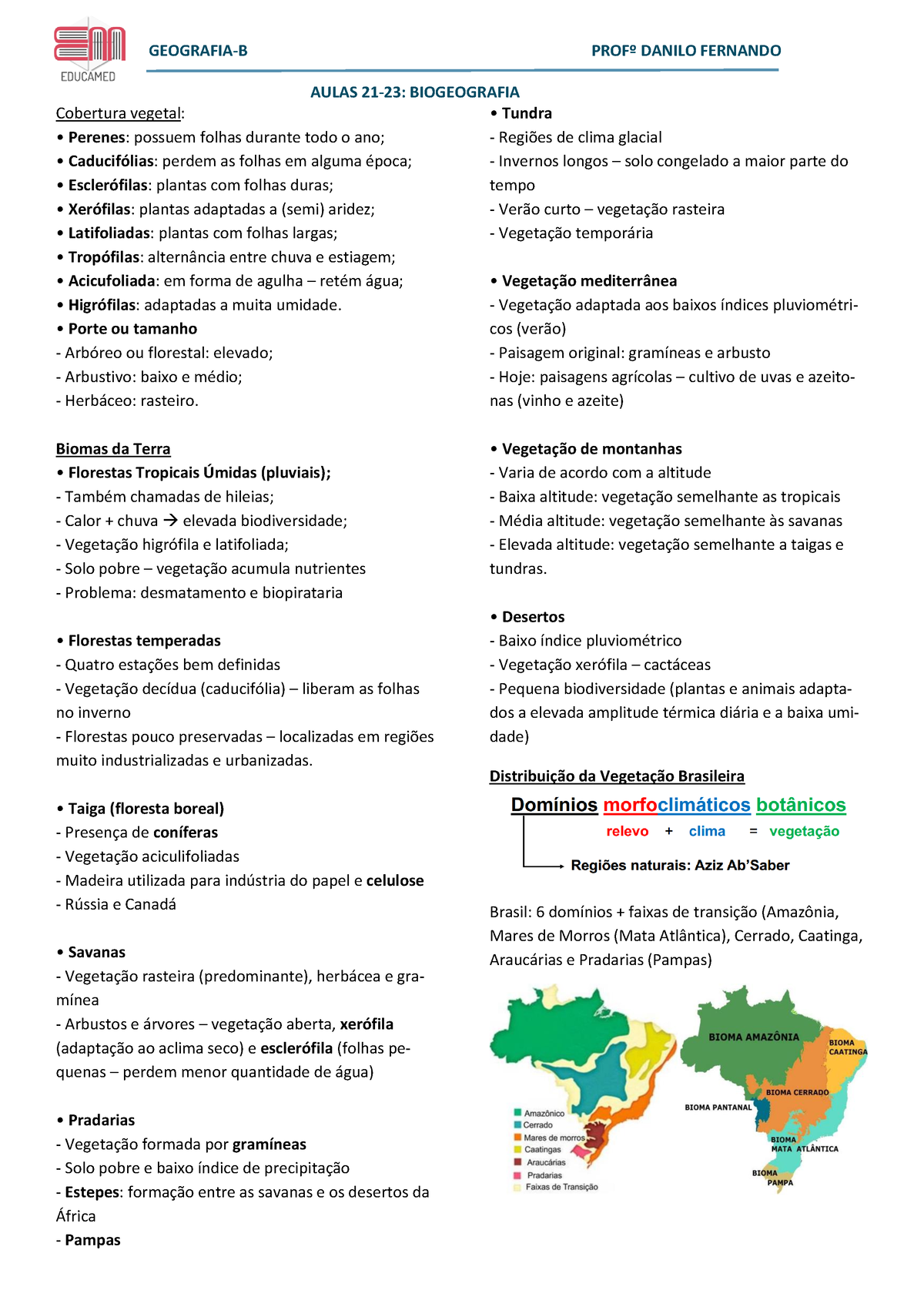 Geografia B - Folhinha - Aulas 21-23 - Biogeografia - GEOGRAFIA-B PROFº ...