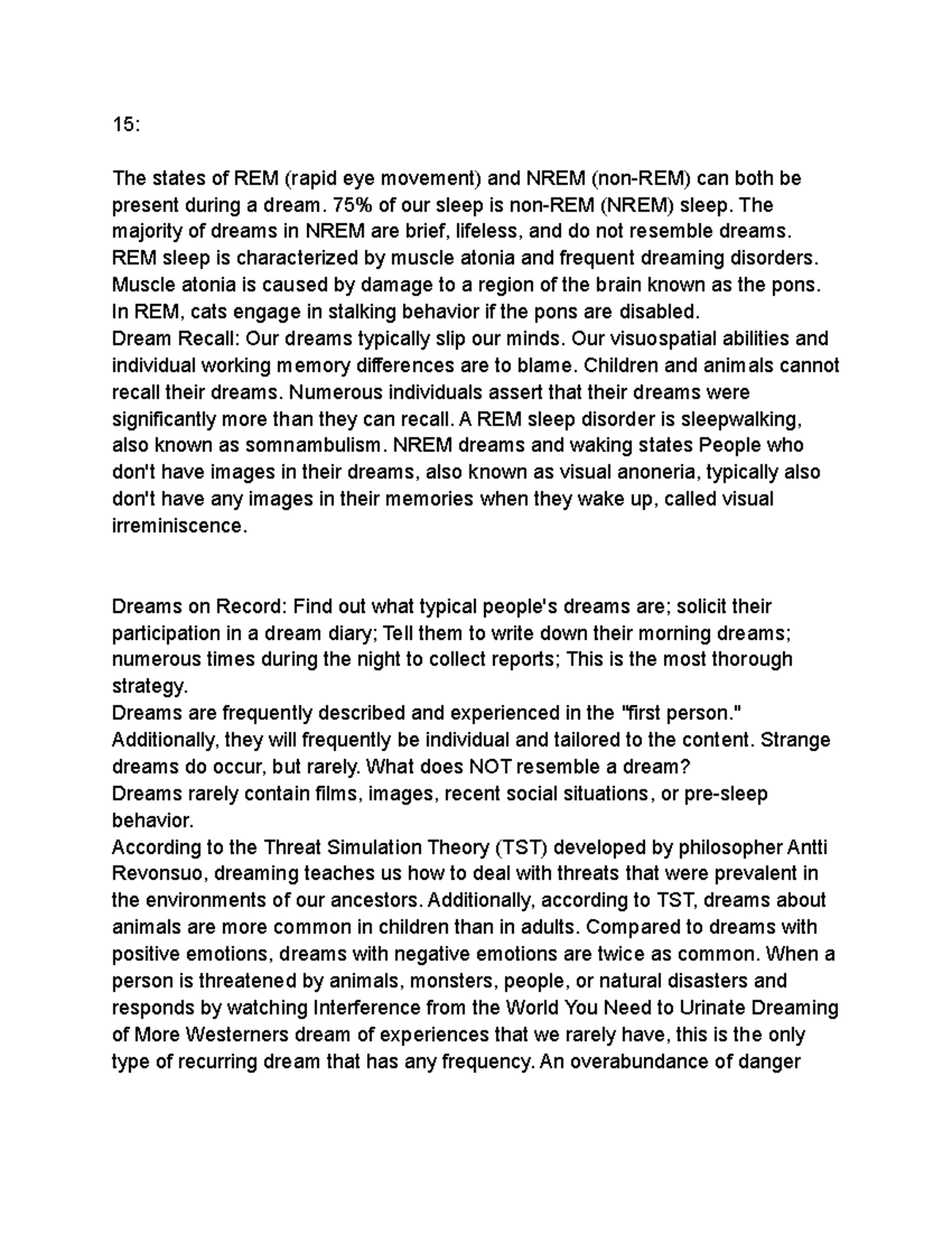 Lecture 14 Notes 15 The states of REM (rapid eye movement) and NREM