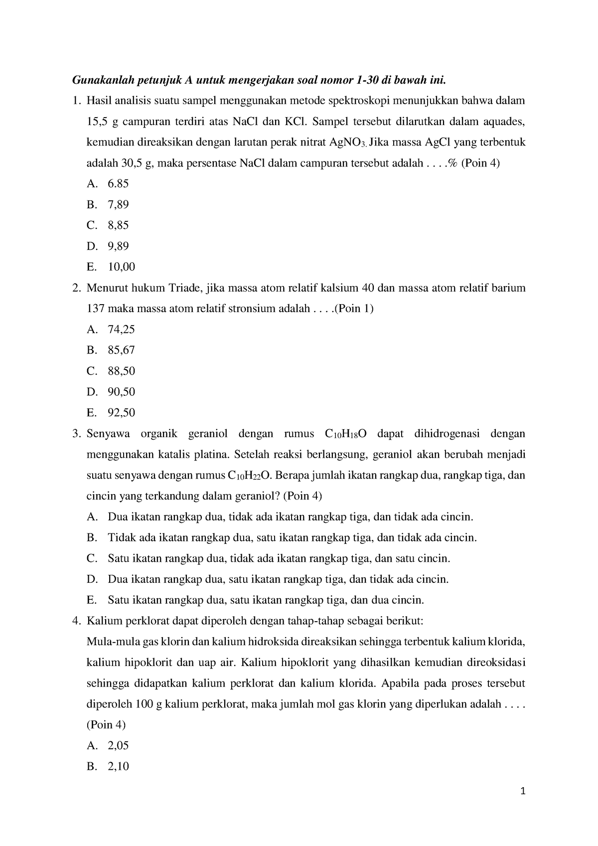 SOAL Tahap 1 Print - Gunakanlah Petunjuk A Untuk Mengerjakan Soal Nomor ...