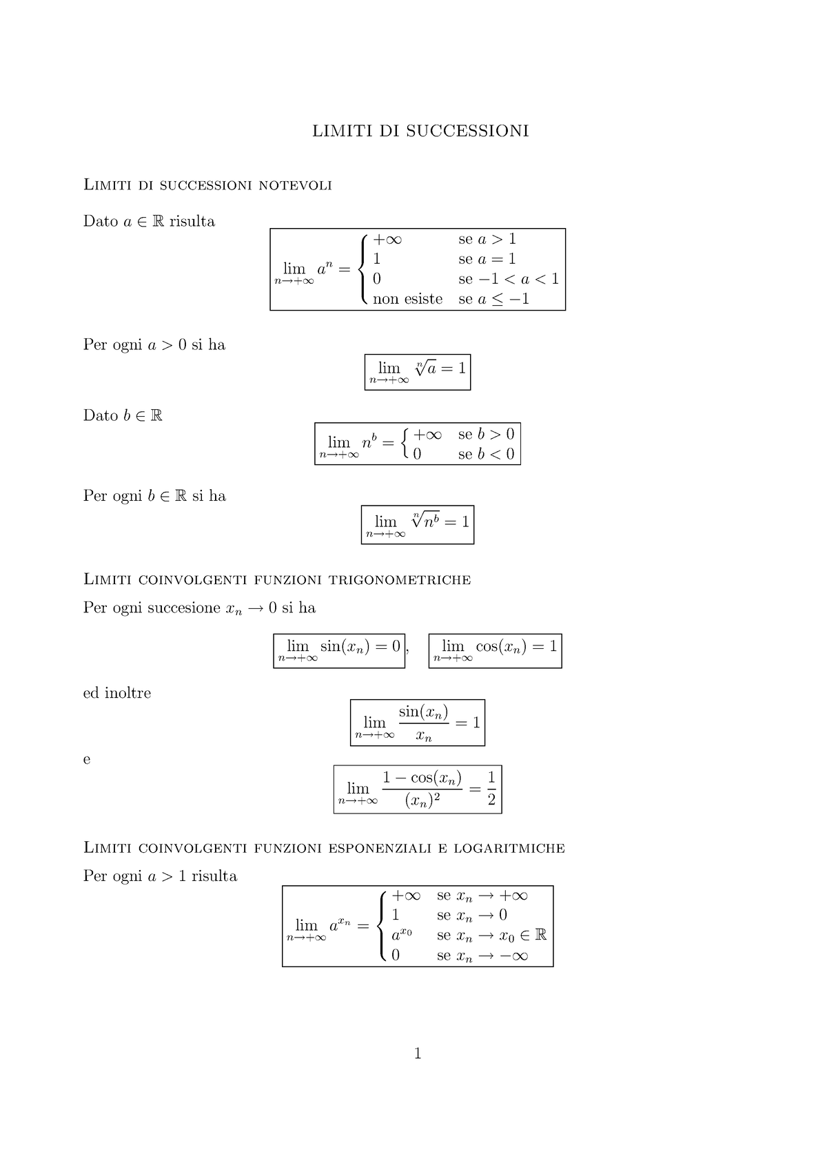 Successioni - Riassunto Ed Esempi Analisi 1 - LIMITI DI SUCCESSIONI ...