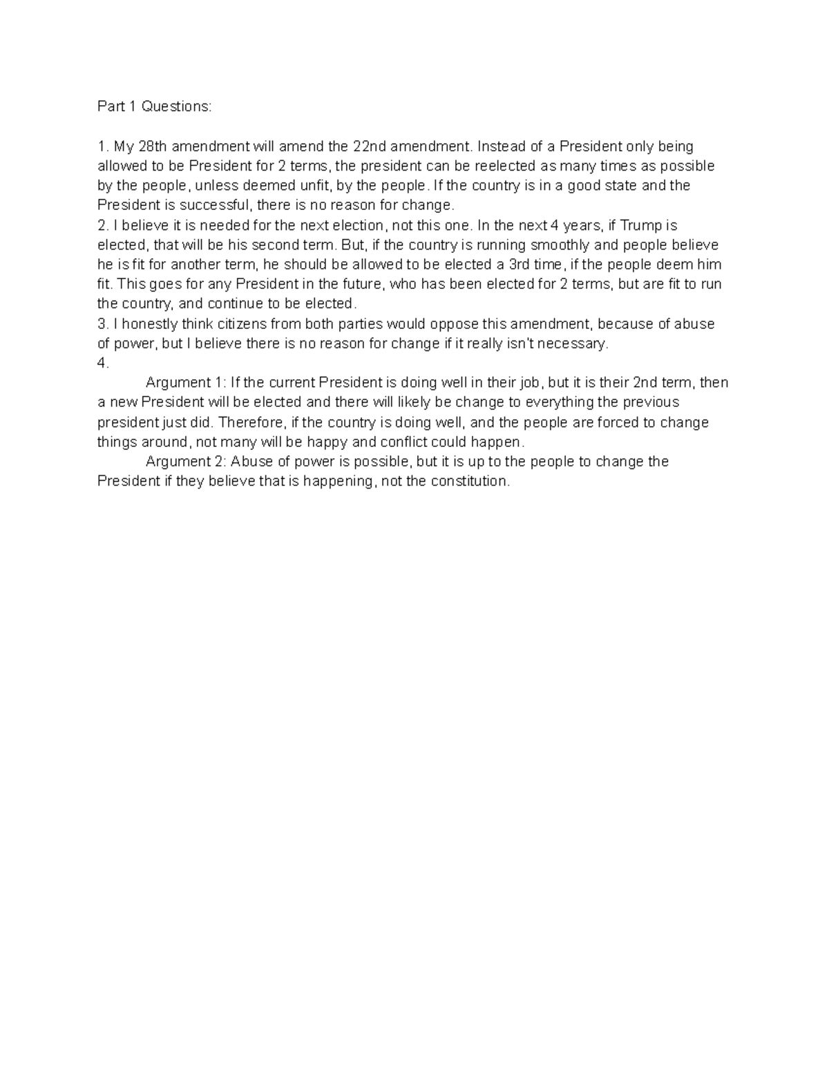 Amendment Project Part 1 - Part 1 Questions: My 28th amendment will ...