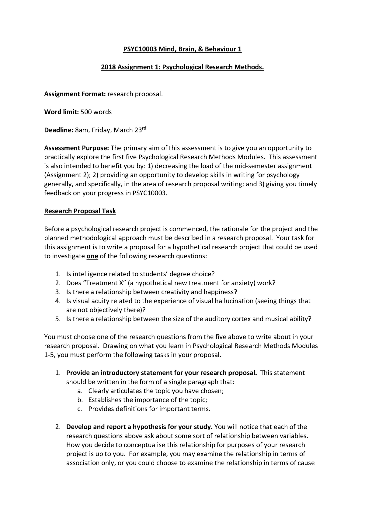 Assignment 25 Criteria - PSYC250003 - Mind, Brain & Behaviour 25