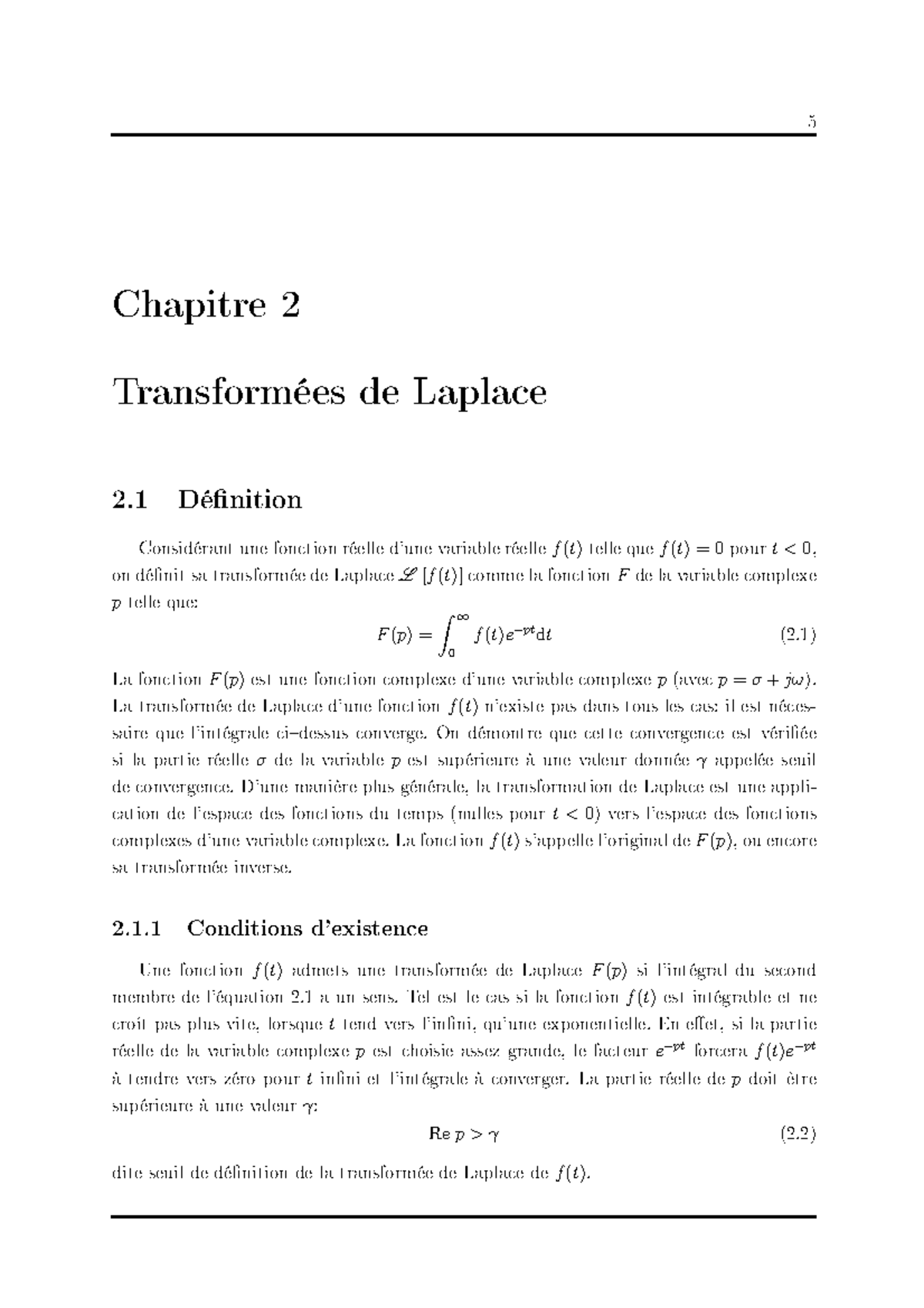 Chapitre 1. La Transformée de Laplace - 5 Chapitre 2 Transformées de ...