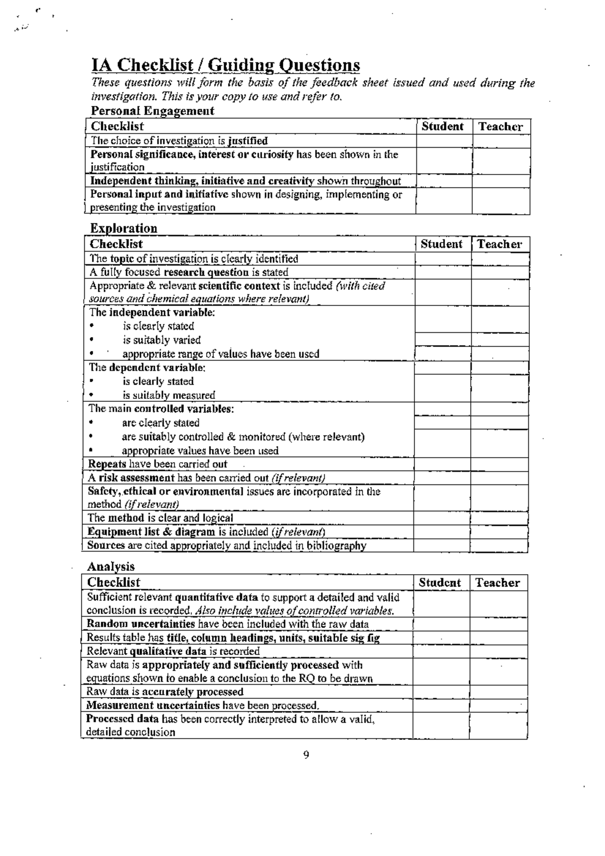 IA Checklist - Chemistry HL IA Report Format - IB Chemistry HL - Studocu