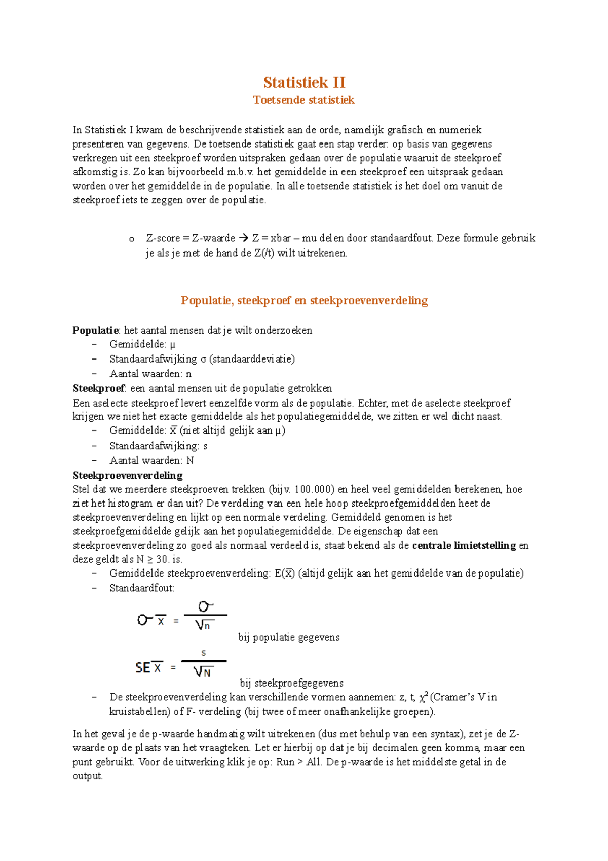 Statistiek B: Toetsende Statistiek Samenvatting - Statistiek II ...