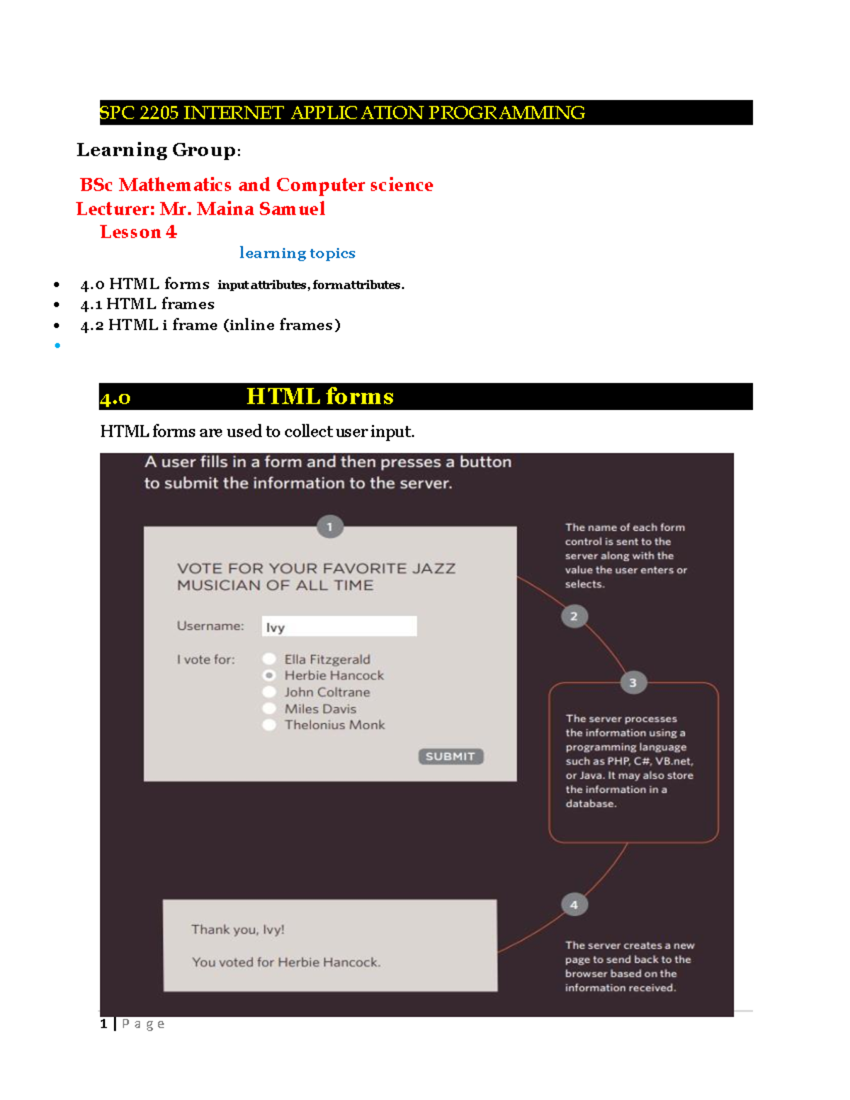 Internet application programming lesson 4 - SPC 2205 INTERNET ...