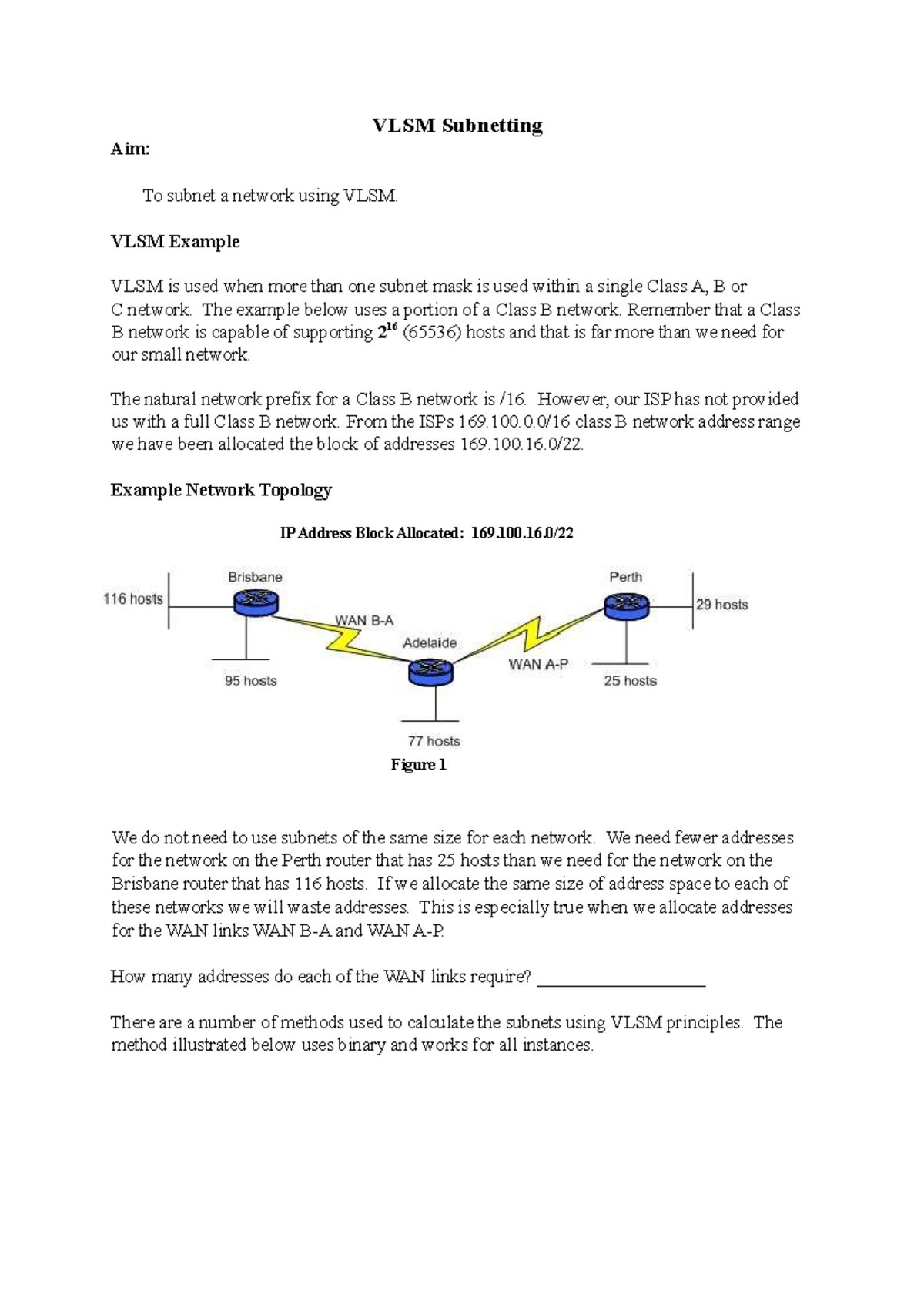 VLSM Subnetting - Prac - VLSM Subnetting Aim: To Subnet A Network Using ...