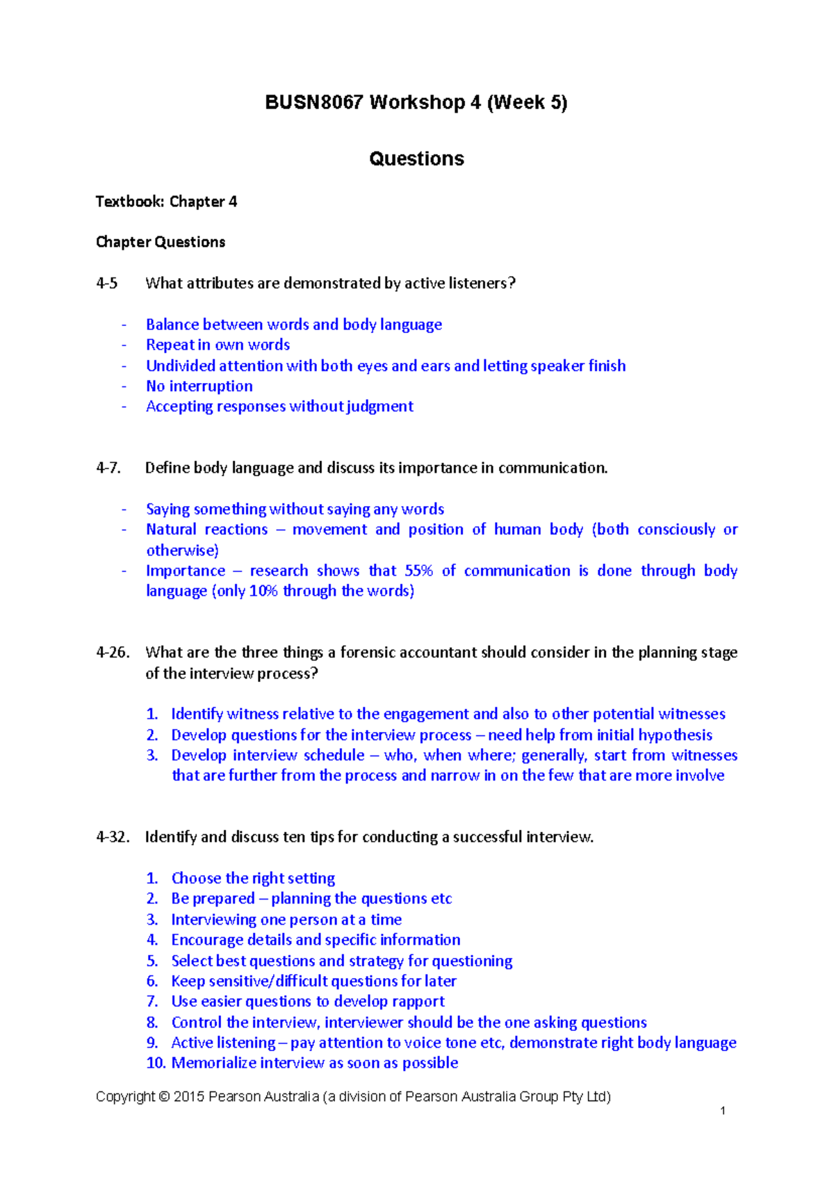 Workshop 4 Discussion - Copyright © 2015 Pearson Australia (a division ...