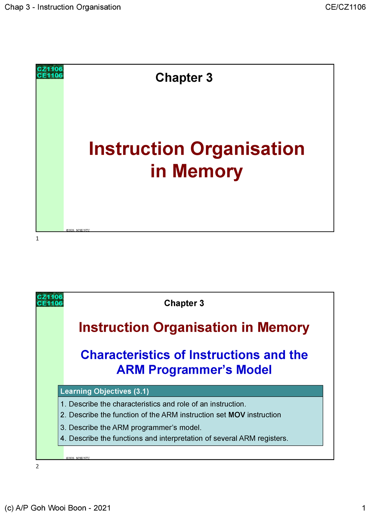 Lecture Handout-Chapter 03 - Instruction Organisation In Memory Chapter ...