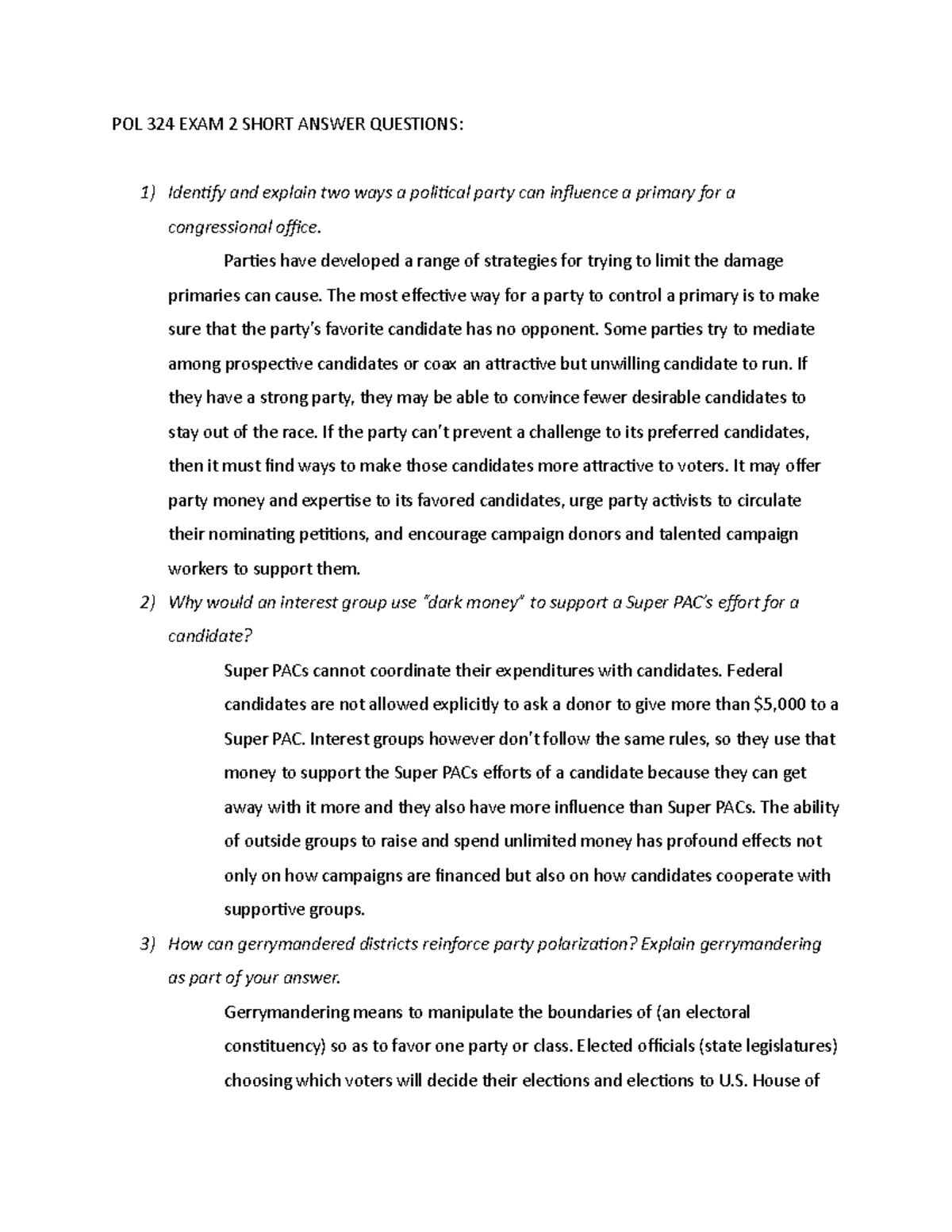 POL 324 EXAM 2 Short Answer Questions - POL 324 EXAM 2 SHORT ANSWER ...