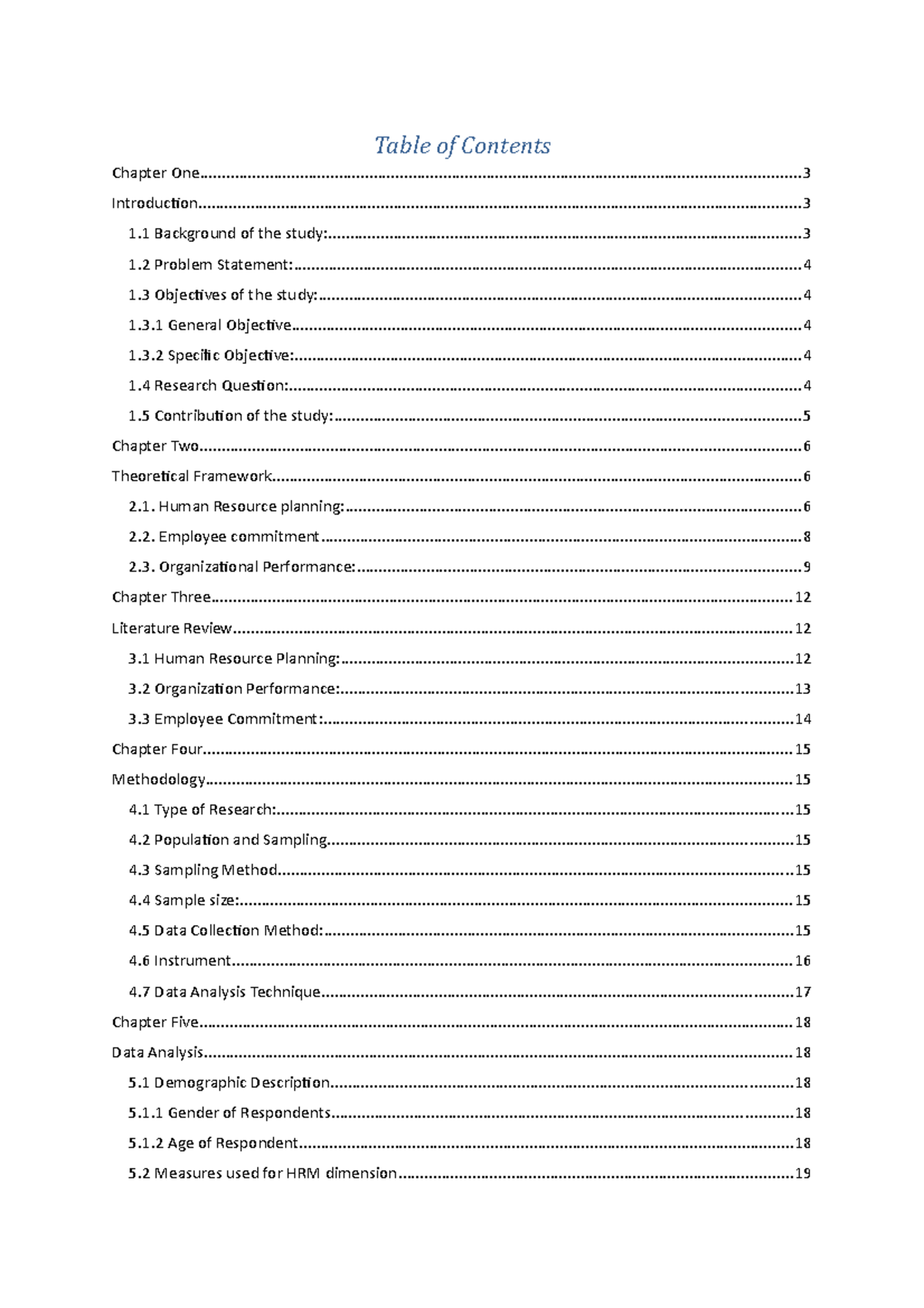 term paper table contents