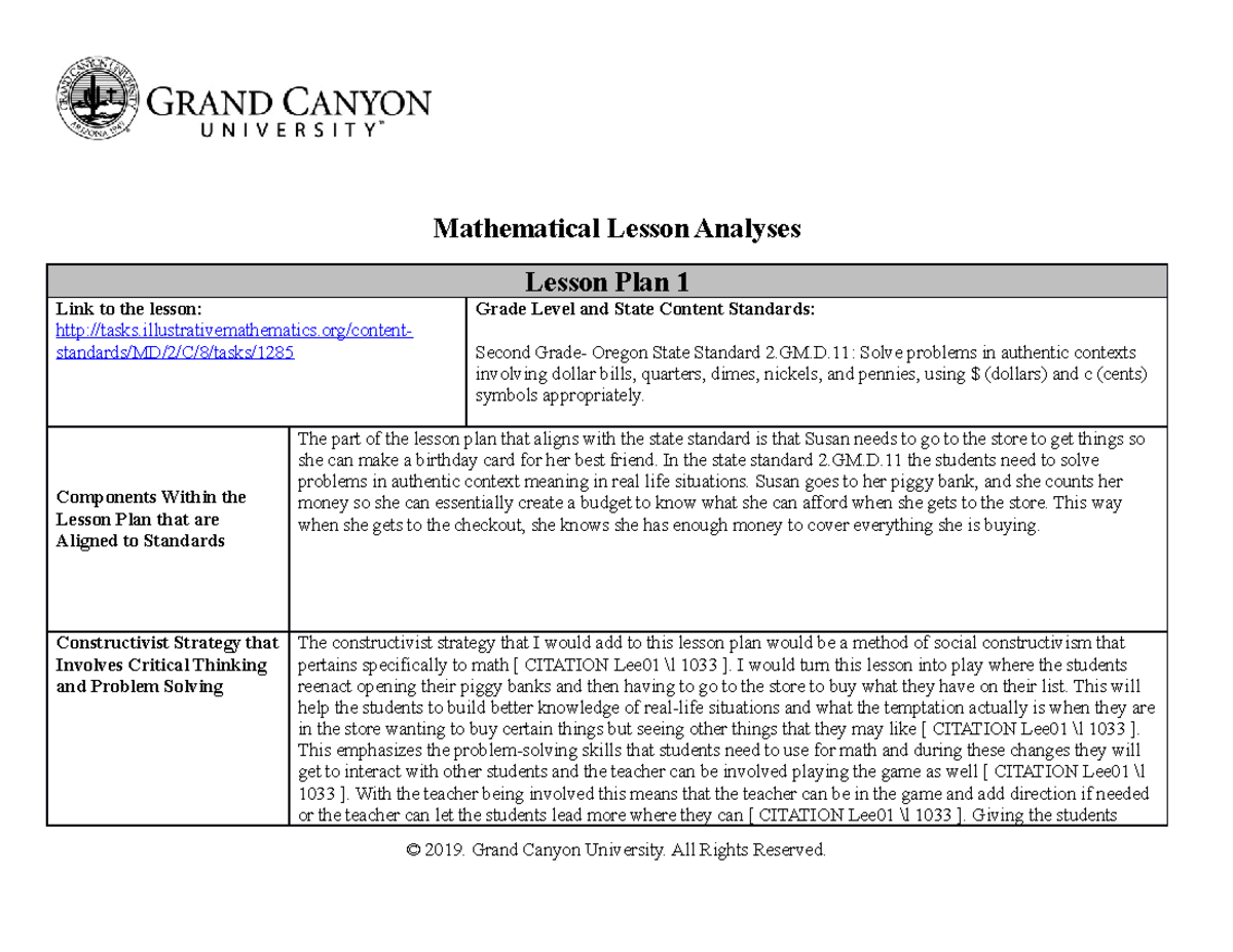 ELM-470-T2-Mathematical Lesson Analysis - Mathematical Lesson Analyses ...