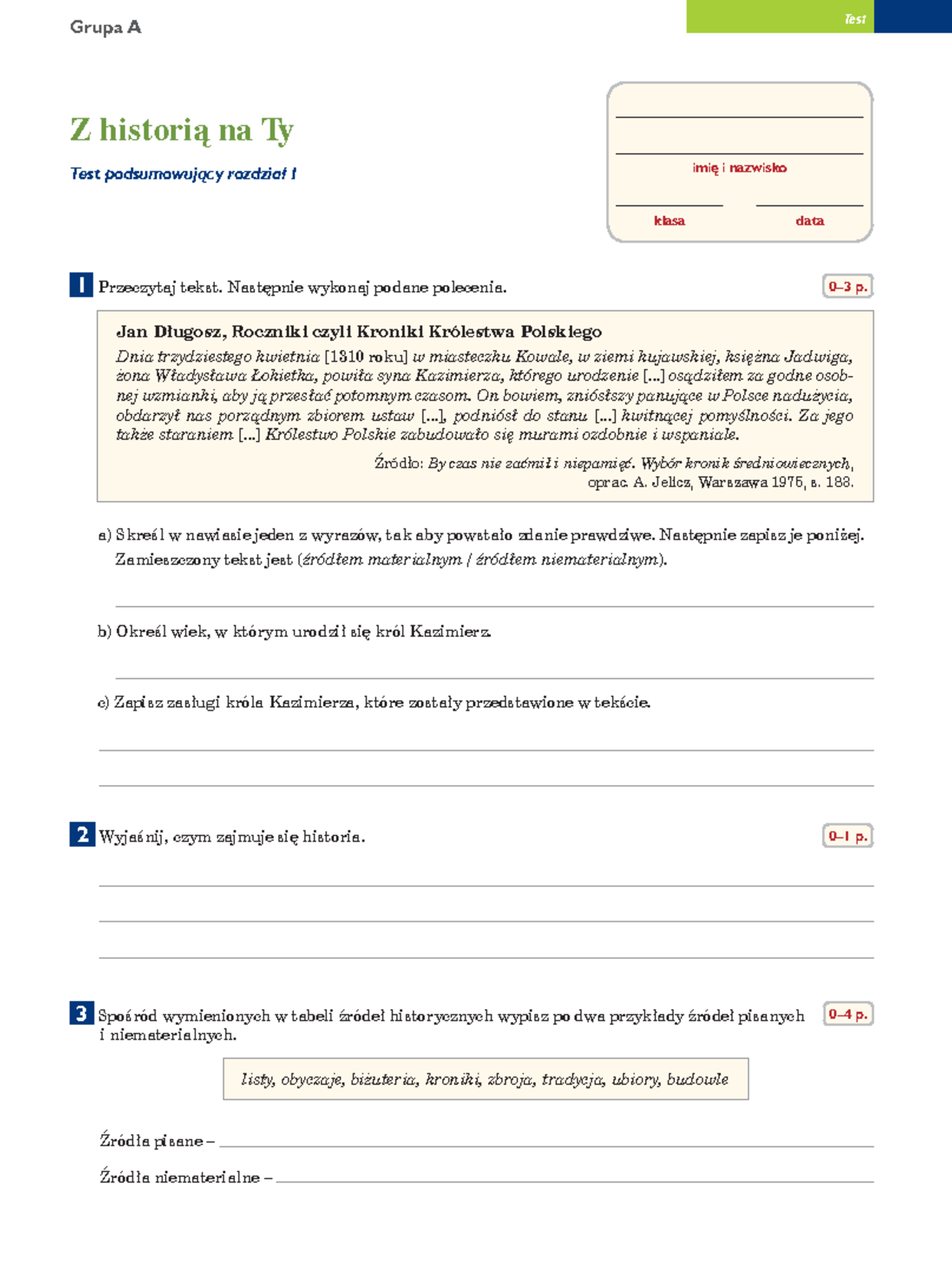 Test Podsumowujacy Rozdzial 1 Gr A I B - Grupa A 0–3 P. 0–1 P. 3 ...