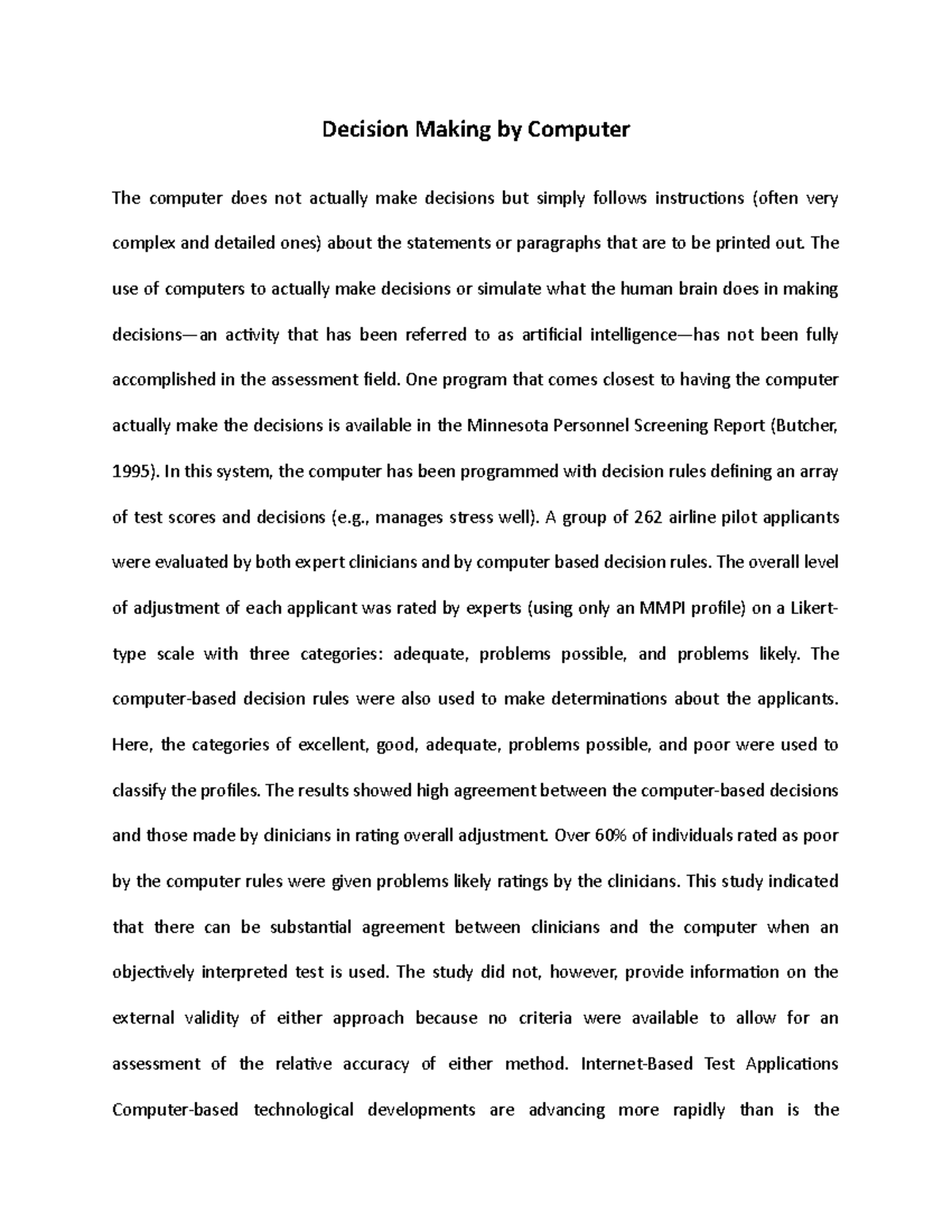 Decision Making by Computer - The use of computers to actually make ...
