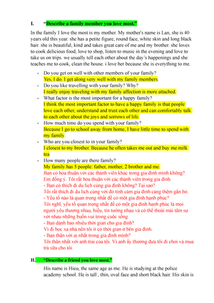 Vi Học Inh Lích - Mmmmmm - I. “Describe A Family Member You Love Most.” In  The Family I Love The - Studocu