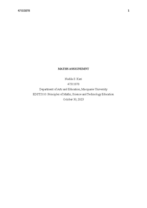 Maths Assignment EDST 2110 - 2023 - EDST2110 AT2 - 2023 This assignment ...