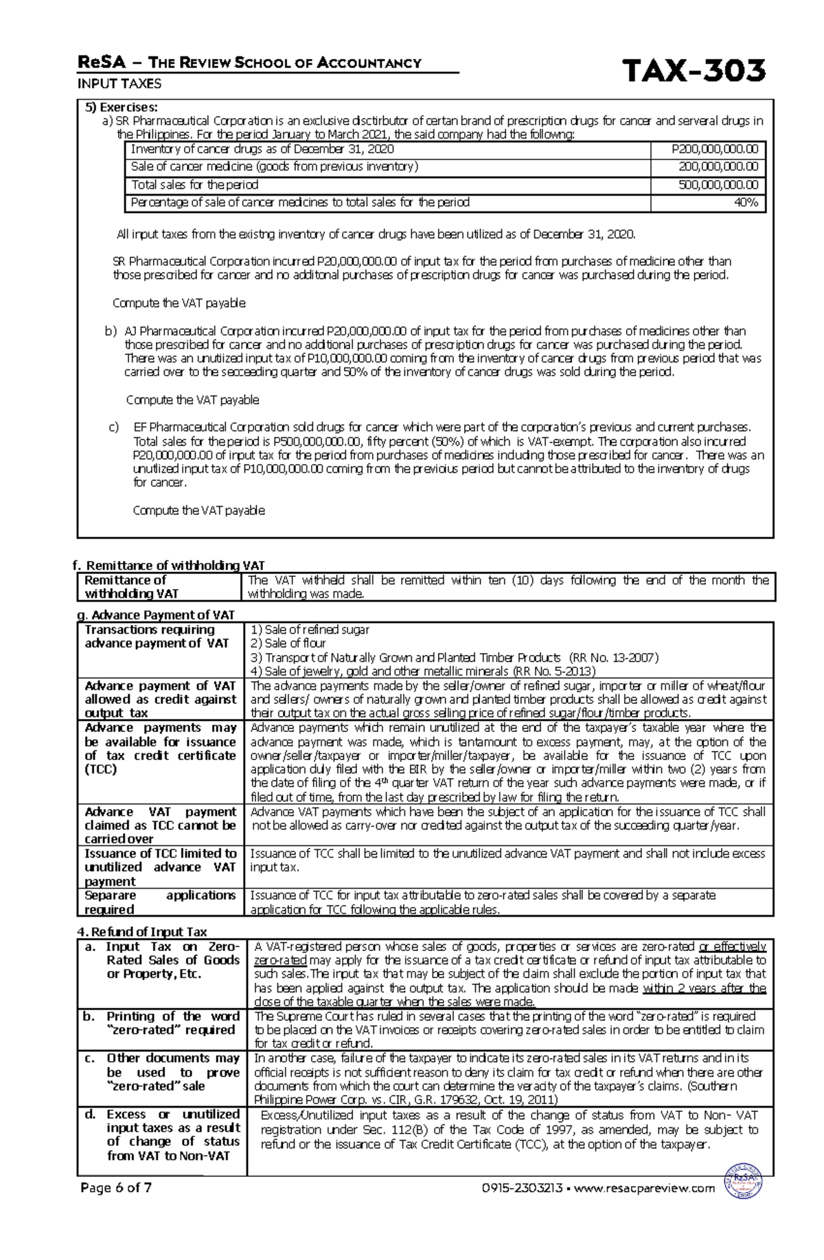 TAX-Input Taxes) - input tax - ReSA – THE REVIEW SCHOOL OF ACCOUNTANCY ...