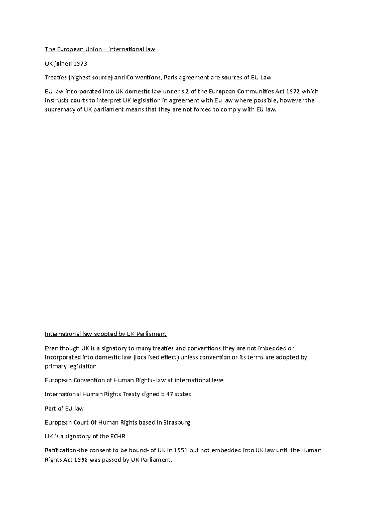 The European Union - International law adopted by UK Parliament Even ...