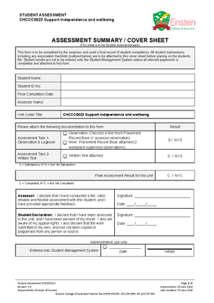 Chcccs 015 (i5280 ) Resubmission - CHCCCS015 Provide Individualised ...