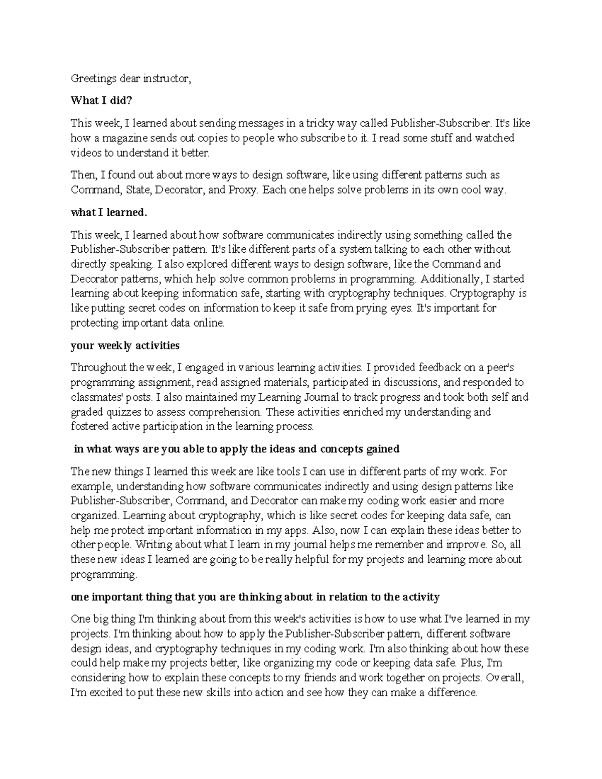 LJ unitn 7 - This is from UoP - Greetings dear instructor, What I did ...