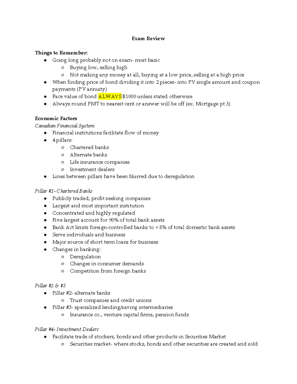 BU111- Exam Review Final - Exam Review Things To Remember: Going Long ...