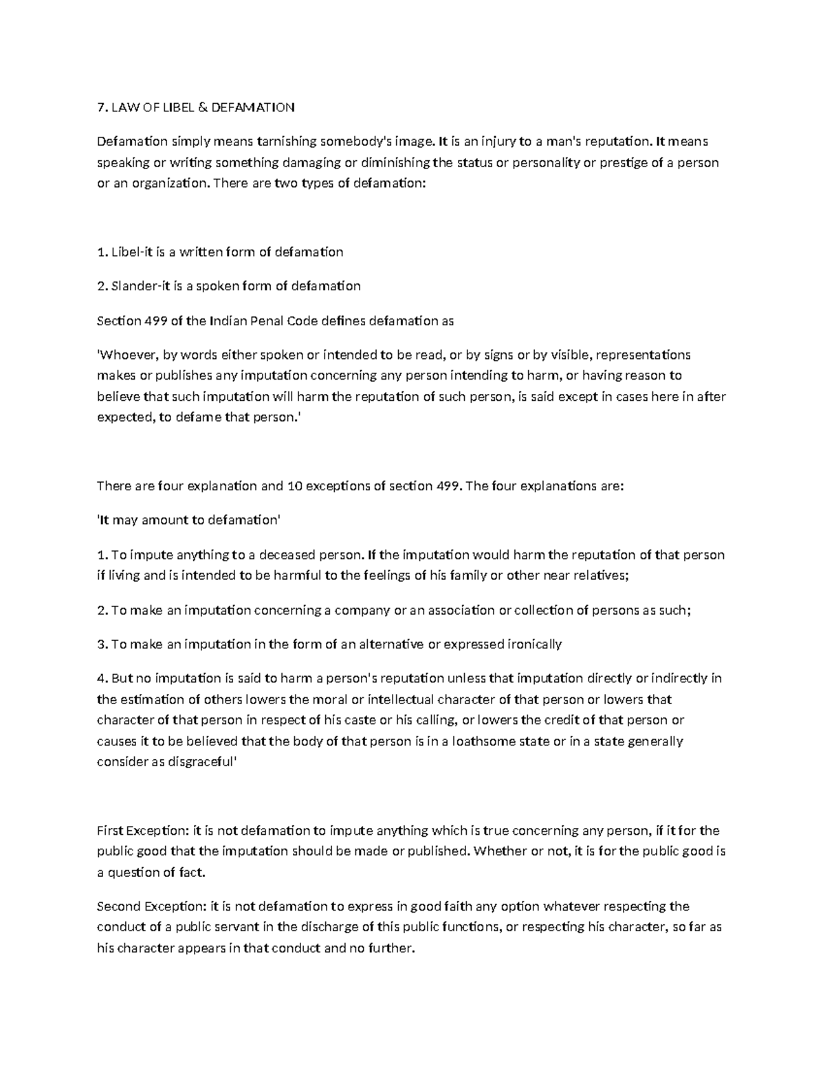 Defamation - Lasy year media law notes. - 7. LAW OF LIBEL & DEFAMATION ...