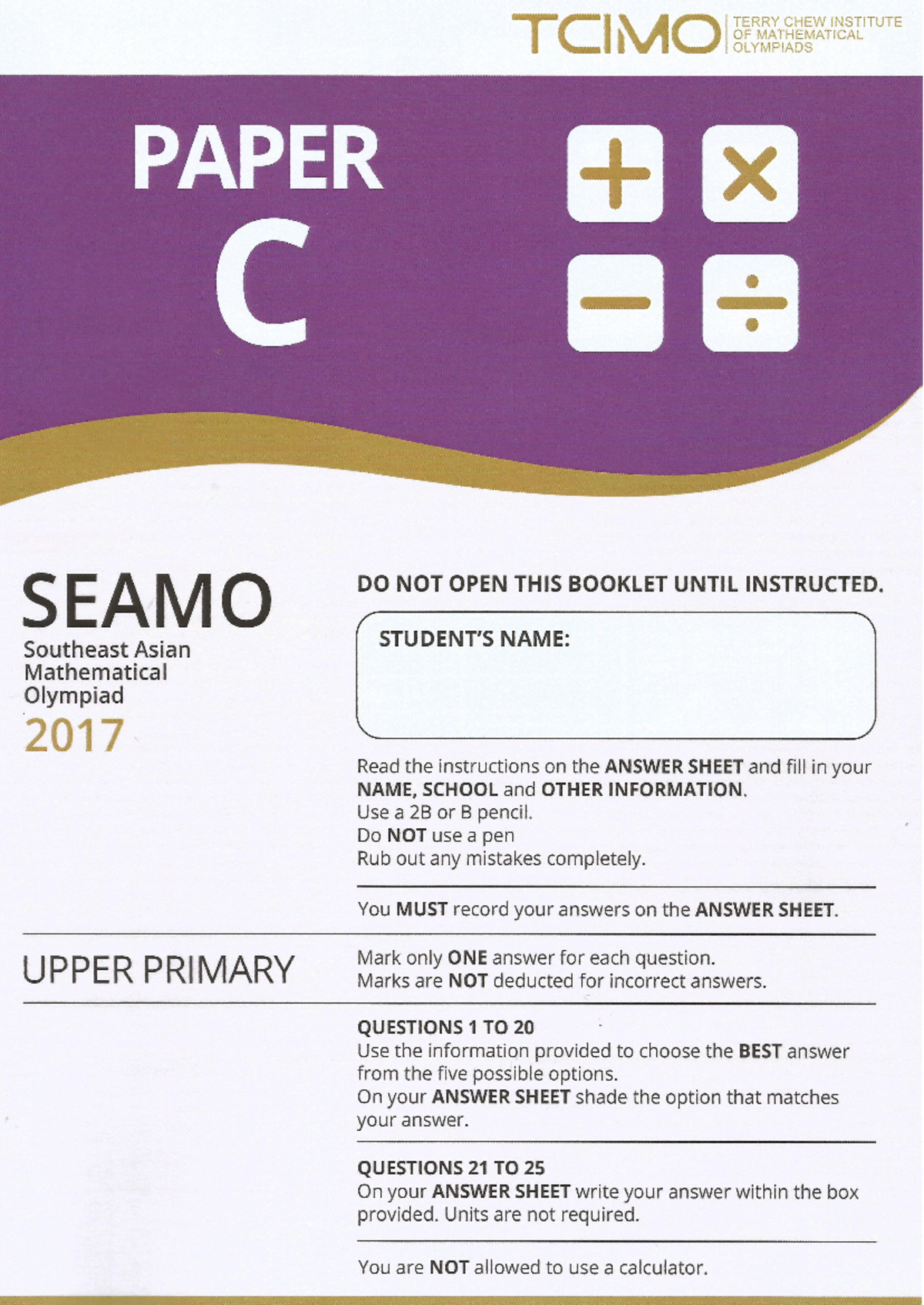 Seamo Paper C - 2017 - not relevant - PAPER SEAMO DO NOT OPEN THIS ...
