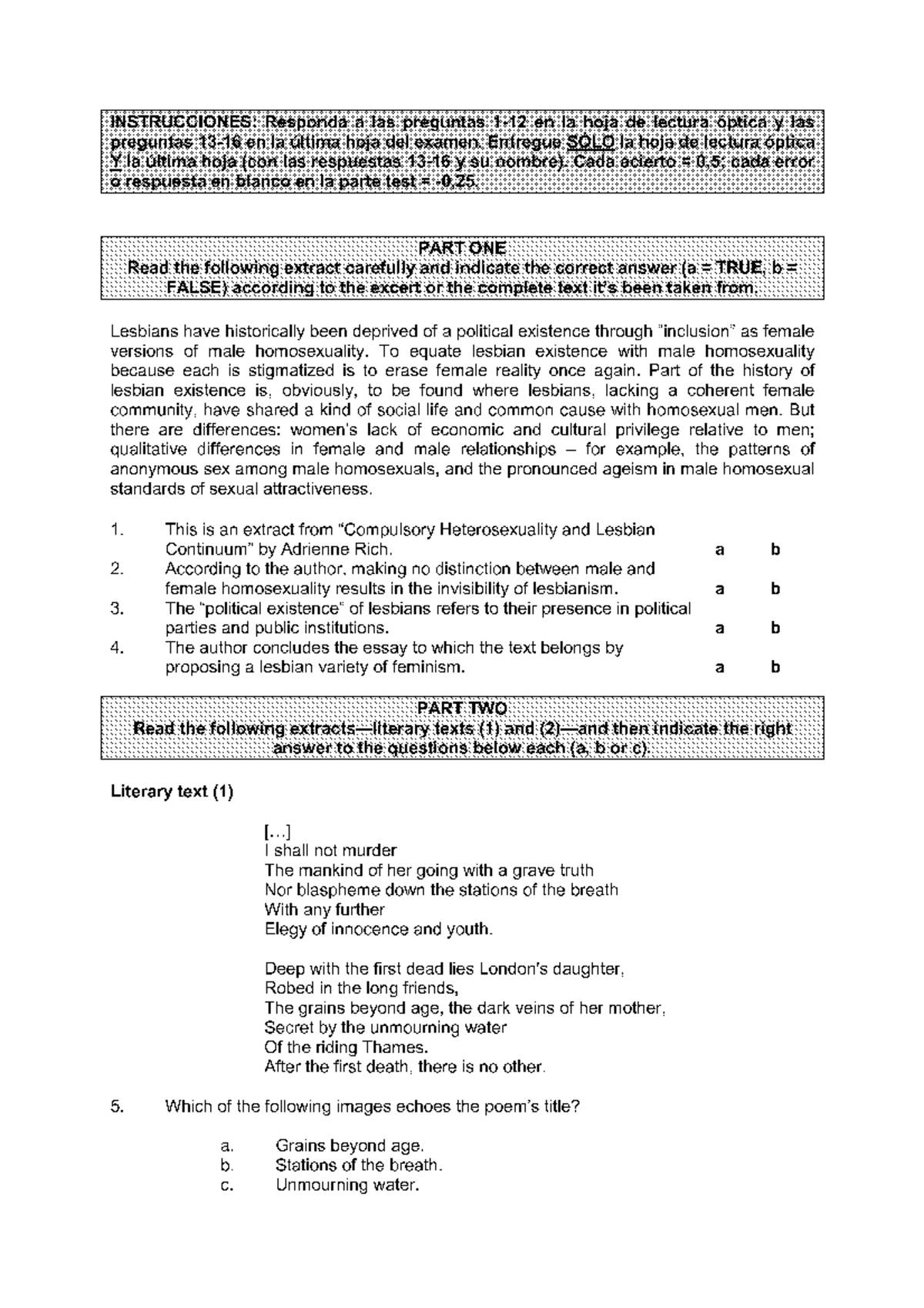 Examen B Años 13-14 - Comentario De Textos Literarios En Lengua Inglesa ...