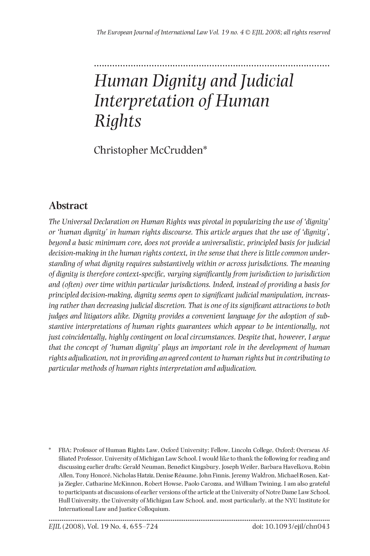 Human Dignity And Judicial Interpretation Of HUman Rights - The ...