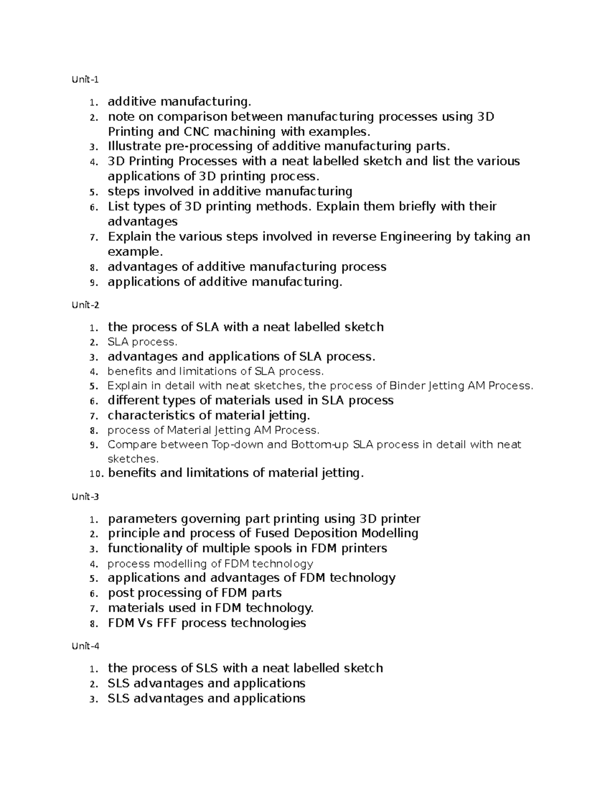 Import topics 3D Printing notes Unit 1. additive manufacturing. 2