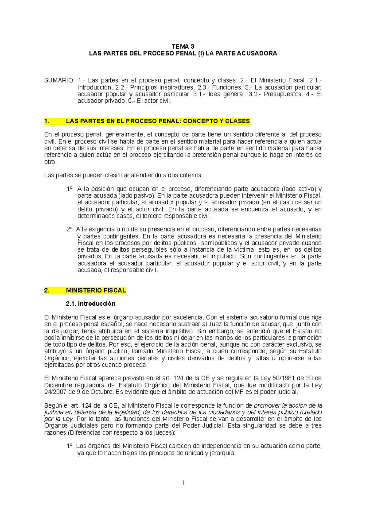TEMA 3 Procesal Penal - TEMA 3 LAS PARTES DEL PROCESO PENAL (I) LA ...
