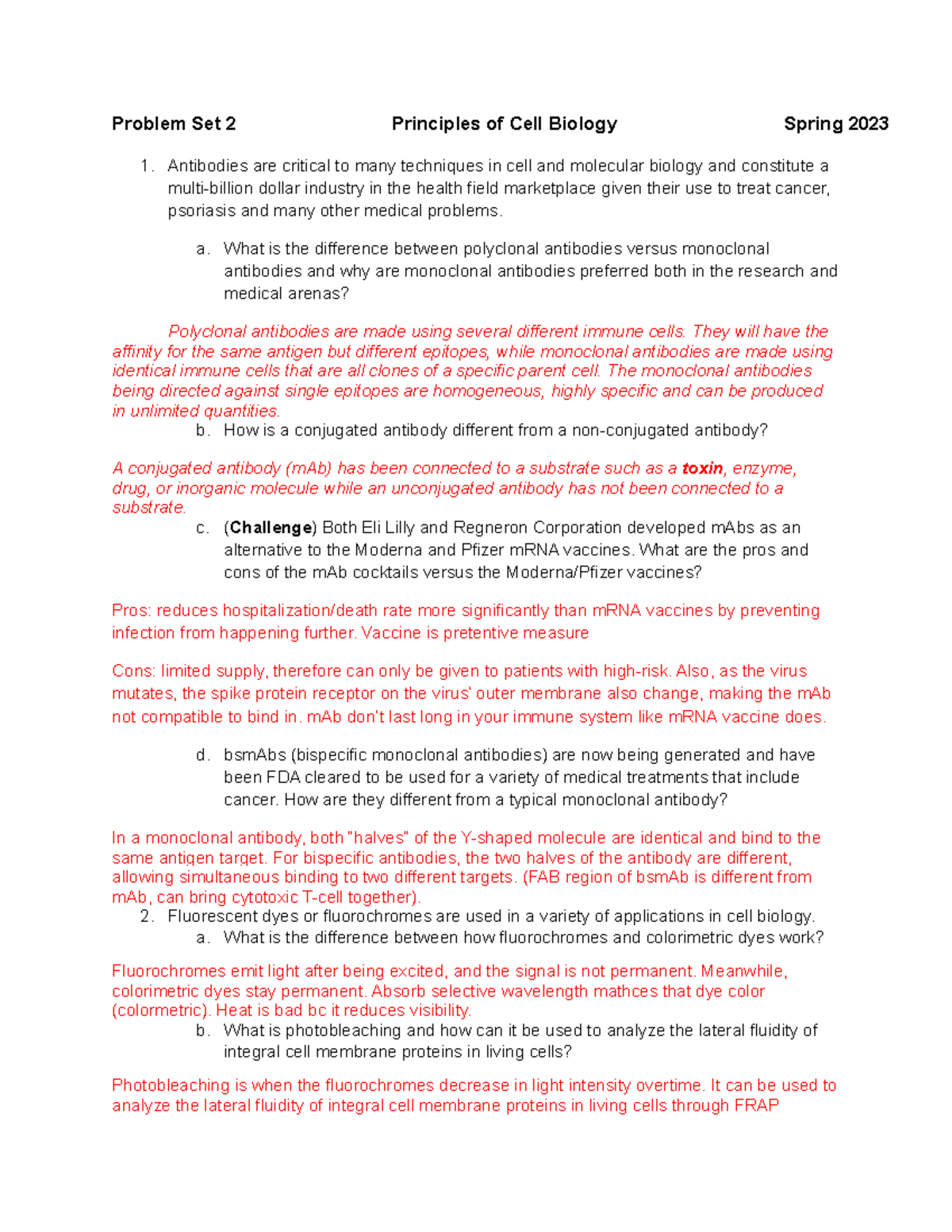 Problem Set 2 Spring 2023 - Problem Set 2 Principles of Cell Biology ...