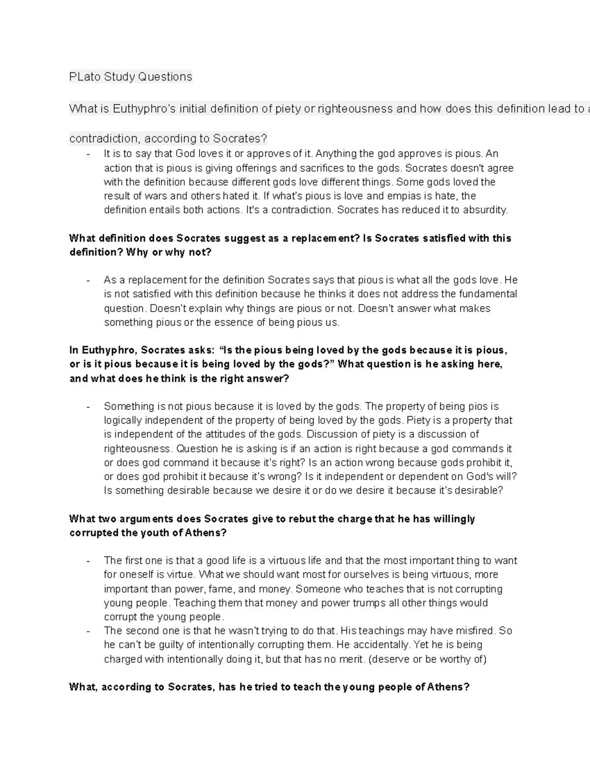 Plato Study Questions PLato Study Questions What is Euthyphro’s