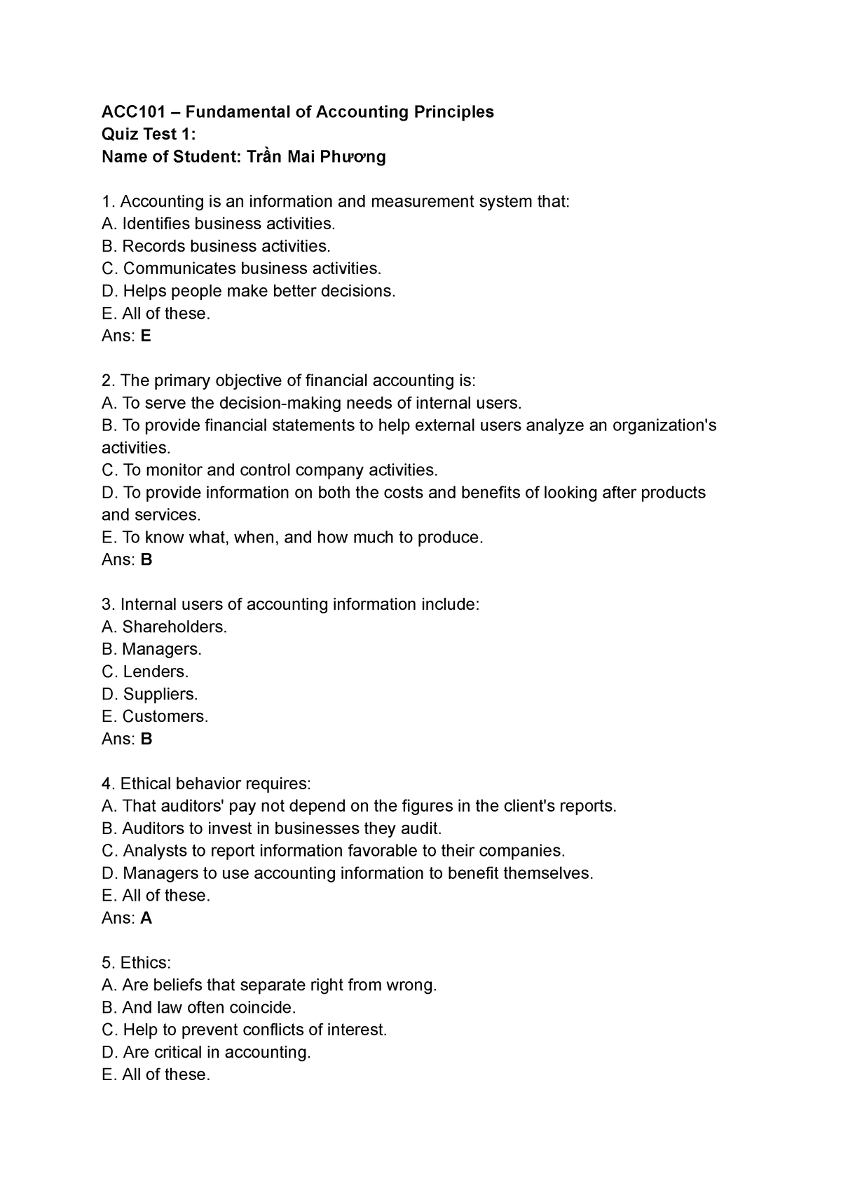 ACC101 QUIZ - 30 Small Quizzes - ACC101 – Fundamental Of Accounting ...