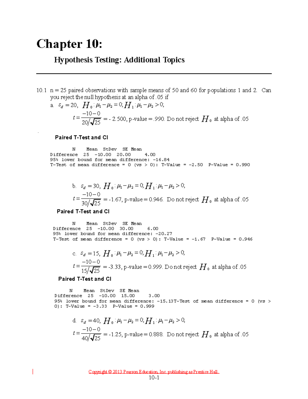 Chap10-answers - Chapter Exercise and Solution, Newbold, Statistics and ...