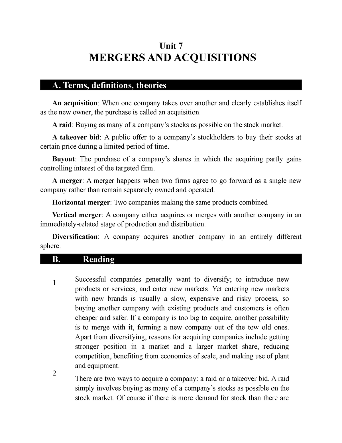 homework consolidations mergers and capital formation assignment