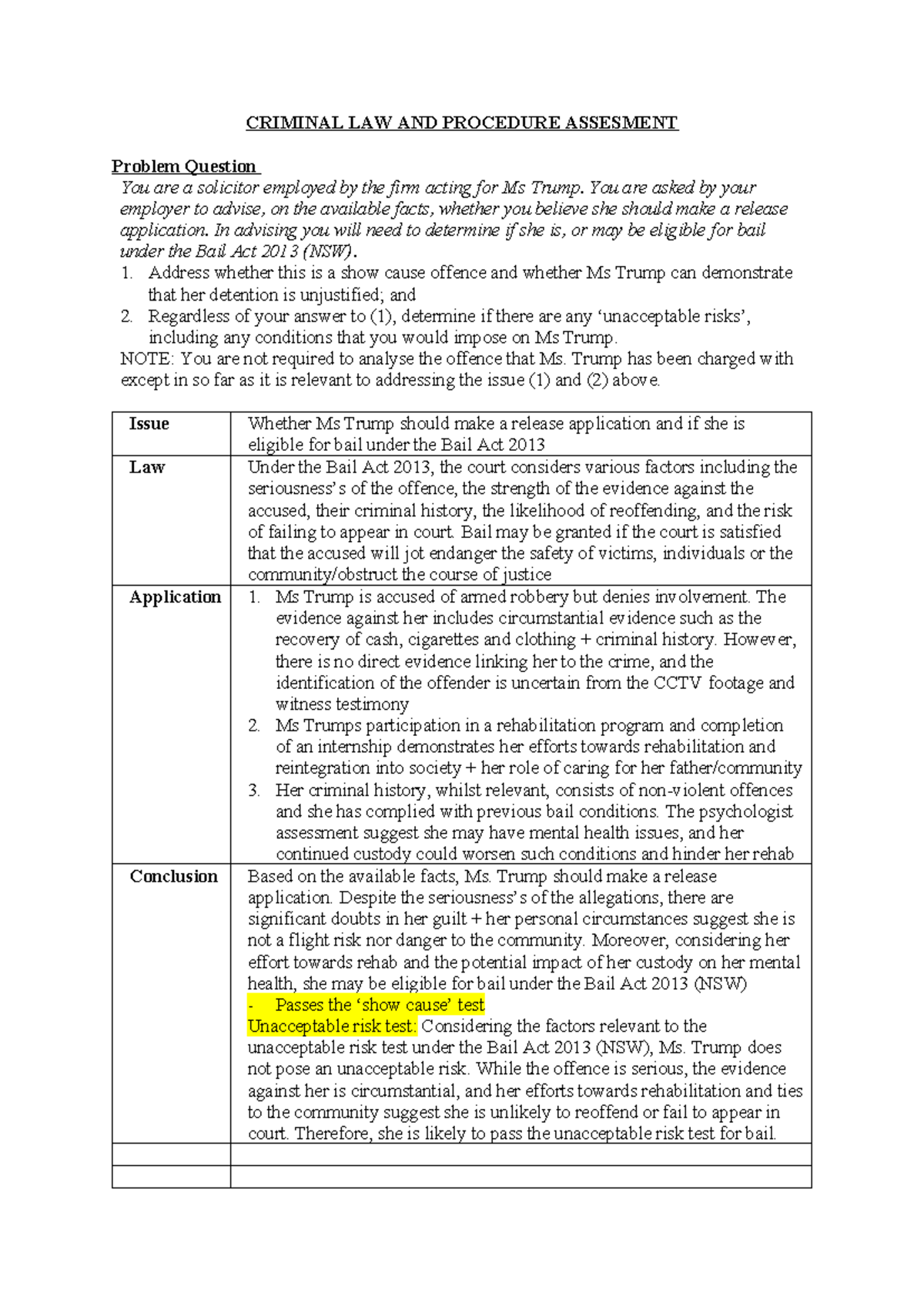 Criminal LAW AND Procedure Assesment - CRIMINAL LAW AND PROCEDURE ...