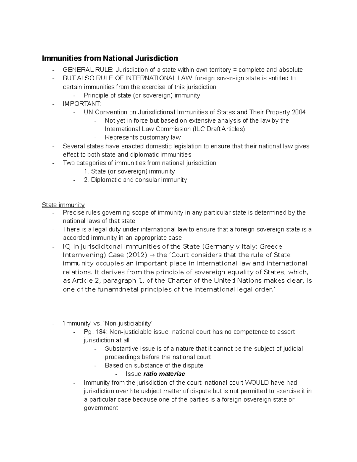 Ch. 7 Immunities from National Jurisdiction Immunities from National