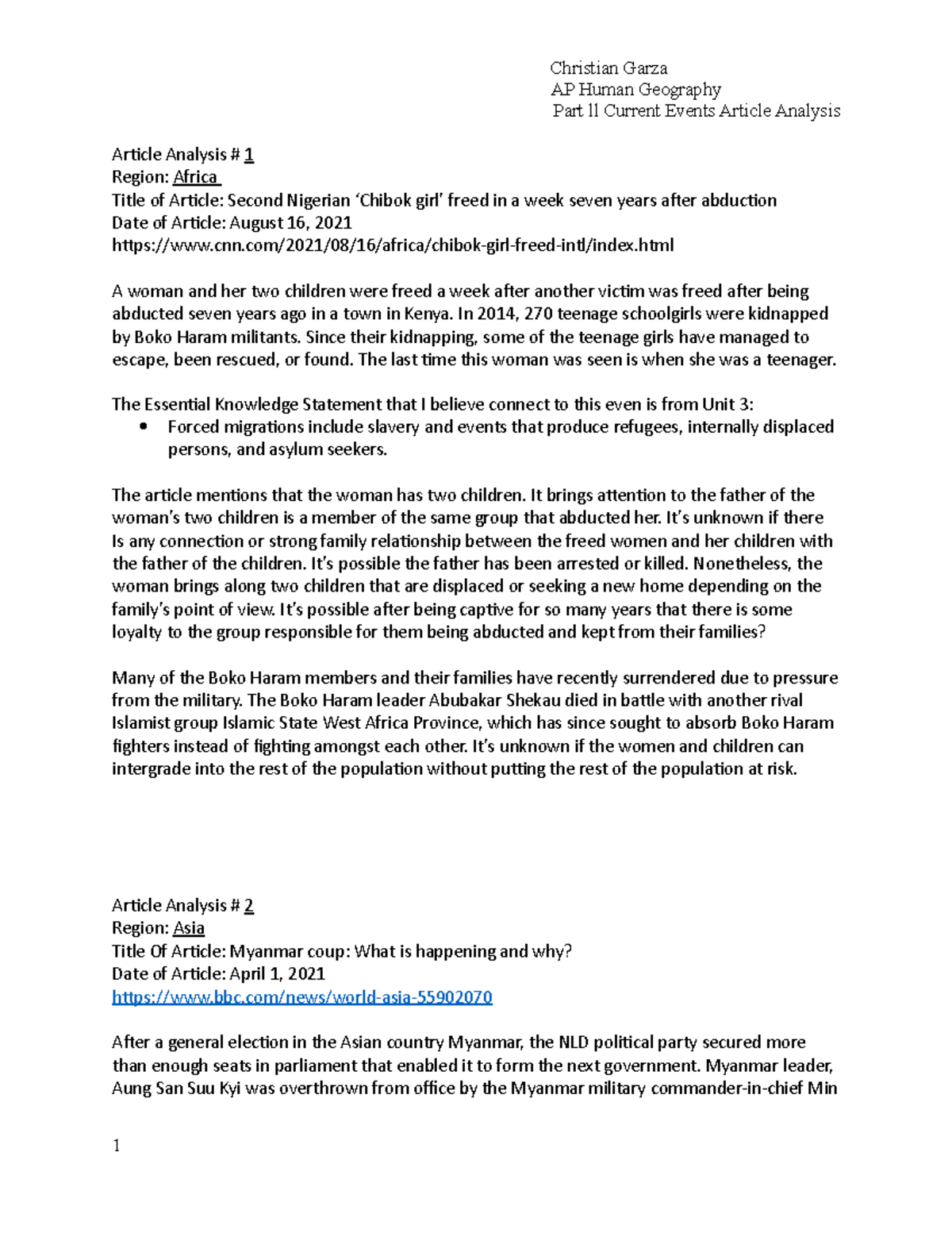Summer assignment rough draft 1 - AP Human Geography Part ll Current ...